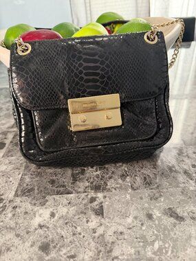 Michael Kors Crossbody/Shoulder Black Sloan Snake Embossed Flap Chain Bag